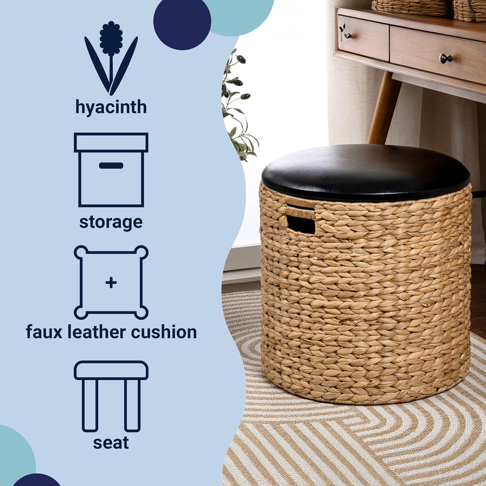 happimess SSL1003B Josie 18" Modern Coastal Hand-Woven Hyacinth Storage ...