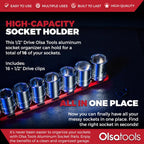 Olsa Tools 1/2-Inch Drive Aluminum Socket Organizer with Locking End Caps | Professional Quality Socket Holder (RED)