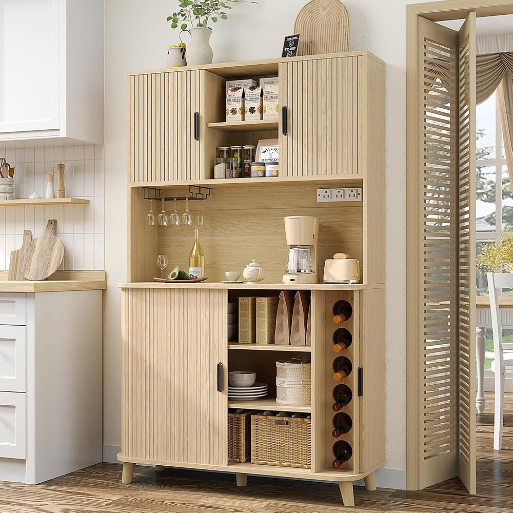 71'' Modern Kitchen Pantry Cabinet with Sliding Tambour Doors& Ad...