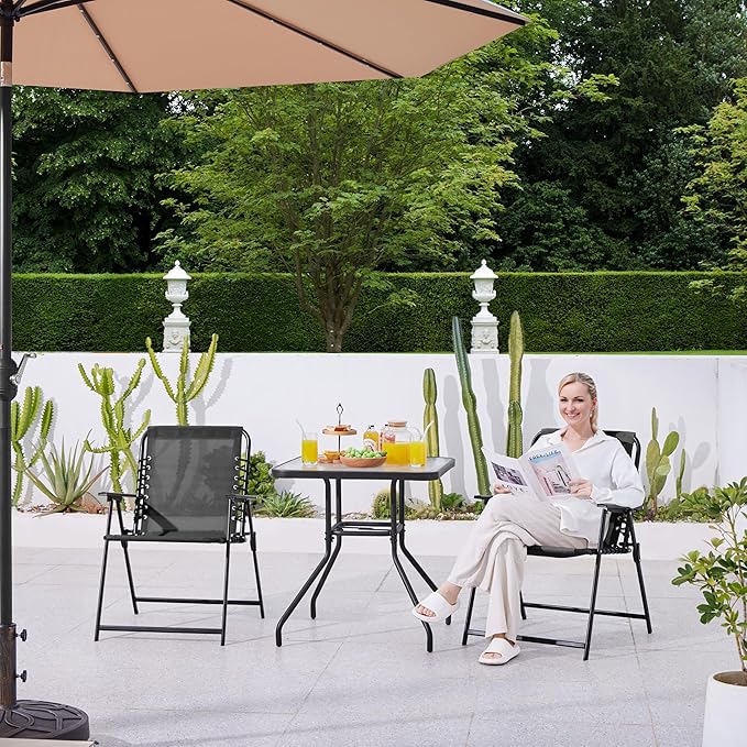 Yaheetech Patio Dining Chairs Set of 2 with Armrests and Backrests, Outdoor Texteline Folding Chairs All Weather for Garden, Lawn, Porch and Backyard, Dark Gray