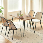 Modern Dining Room Table Set for 4, 5 Pieces Kitchen Table Set with 4 Upholsetered Boucle Dining Chairs Curved Rattan Backrest, Engineered Wood Dining Table Set for Breakfast Nook Coffee