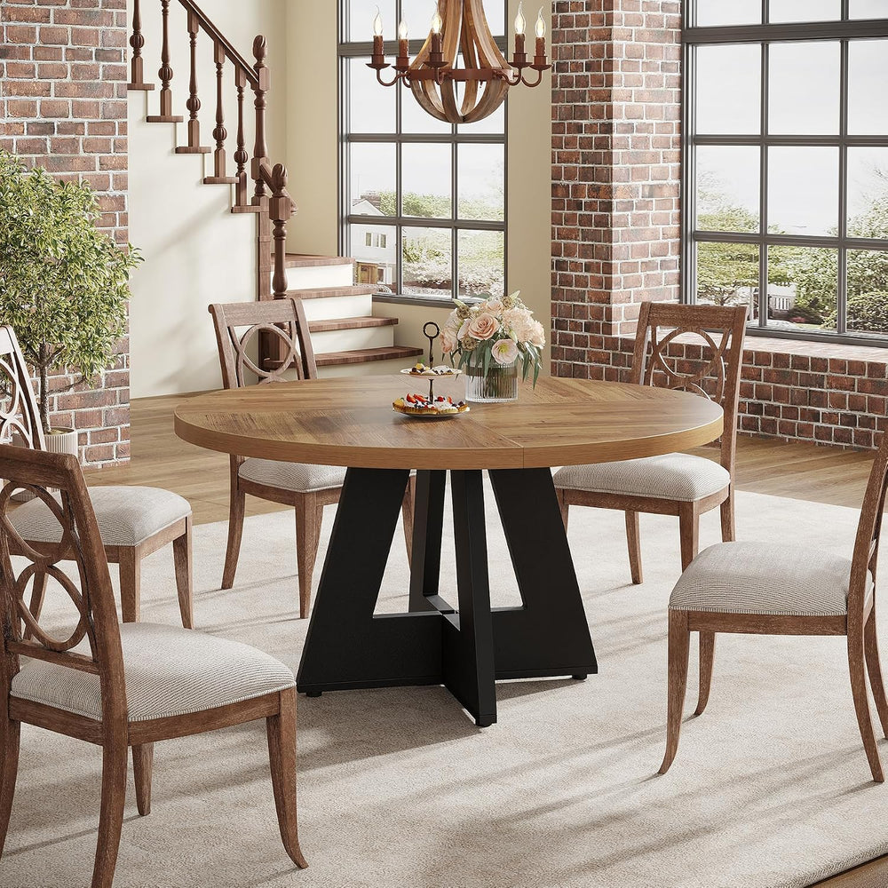 Tribesigns Farmhouse Dining Table, 47 Inch Round Dinner Table for 4, Rustic R...