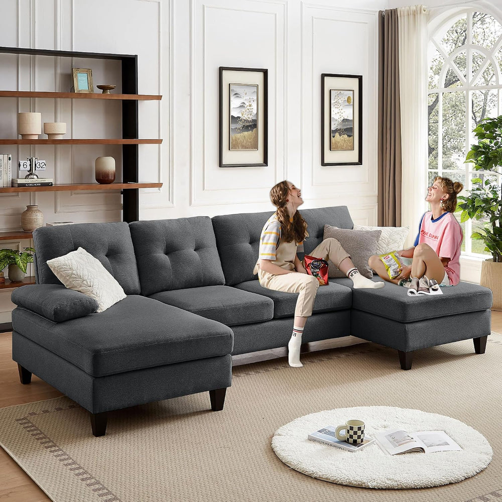 Sectional Couches for Living Room, Modern Linen Fibre U Shaped Sofa Couch wit...