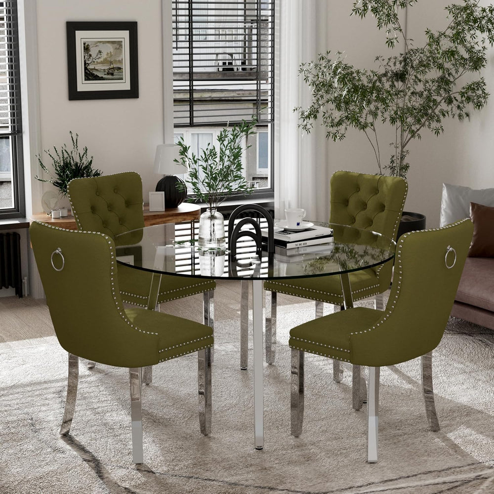Clear Round Glass Top Dining Set for 4, 42'' Modern Luxury Circle Din...