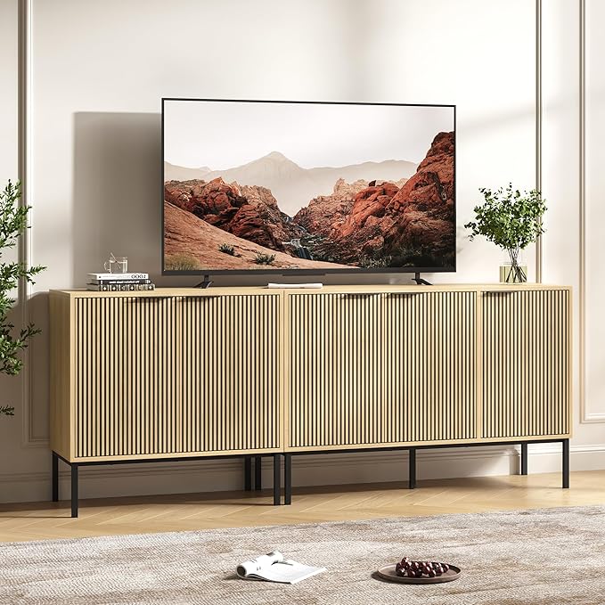 TV Stand for 80" TV, Mid Century Modern 78.7'' Television Stand, Entertainment Center with Storage and Adjustable Shelves, Media Console TV Cabinet for Living Room