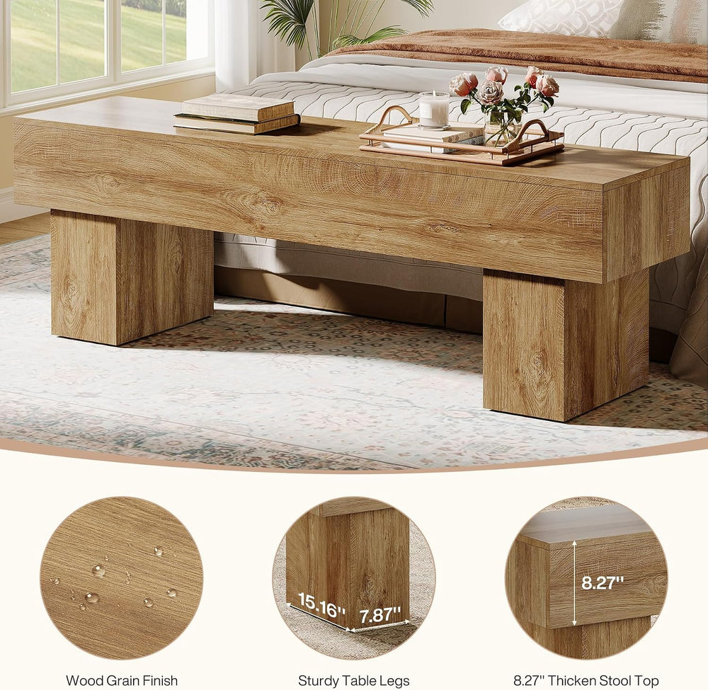 Tribesigns 63" Long Entryway Bench, Rustic Farmhouse End of Bed Bench, W...
