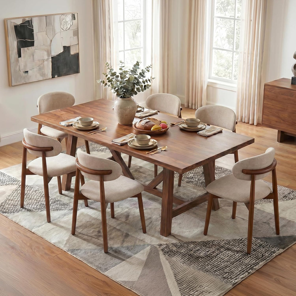 Mid Century Modern Dining Chairs Set of 6, Farmhouse Wooden Velvet Fabric Uph...
