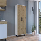 23.6" D*11.8" W*70.9" H White Corner Kitchen Storage Cabinet, 5 Adjustable Shelves & Metal Handles, Natural Wood Double Door, Freestanding Pantry, Modern, for Living Room, Dining Room