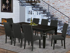 East West Furniture LGDR9-BLK-24 9 Piece Dining Room Set Includes a Rectangle Kitchen Table with Butterfly Leaf and 8 Black Color Linen Fabric Upholstered Chairs, 42x84 Inch, Black