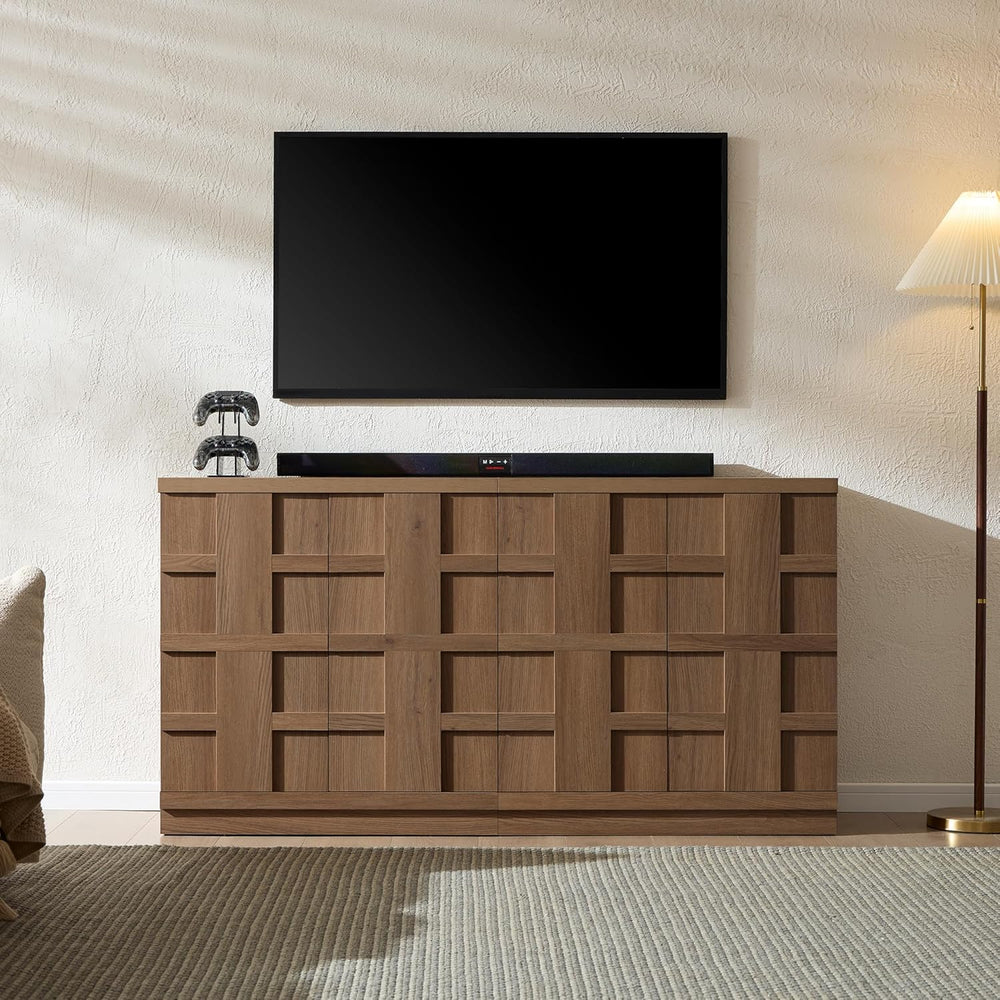 VividVibe Buffet Cabinet Sideboard with Storage, 93.9”Large 3D Woven Texture ...