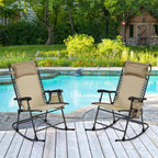 Yaheetech 26in Rocking Chair Outdoor Zero Gravity Folding Chairs Rocking Chairs Foldable Outdoor Reclining Lounge Chair for Outside Lawn with Cupholder/Pillow Ergonomic Design for Rest, Beige