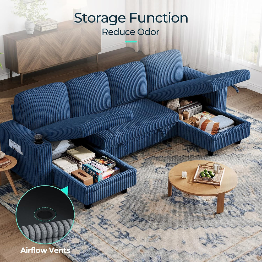 LINSY HOME Sectional Couches for Living Room, 106" U Shape 4 Seats, Blue...