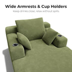LIKIMIO 71.6" Oversized Chaise Lounge Chair Indoor with Cup Holders & Storage - Corduroy Sofa Bed for Living Room, Reading Nook, or Bedroom, No Assembly Cloud Couch (Green)