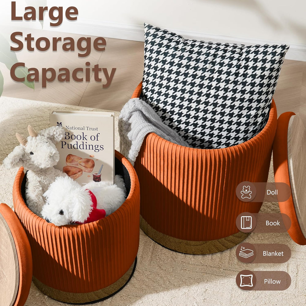 Royal Windsor Round Ottoman with Storage Set of 2, Storage Vanity Stool | Vel...