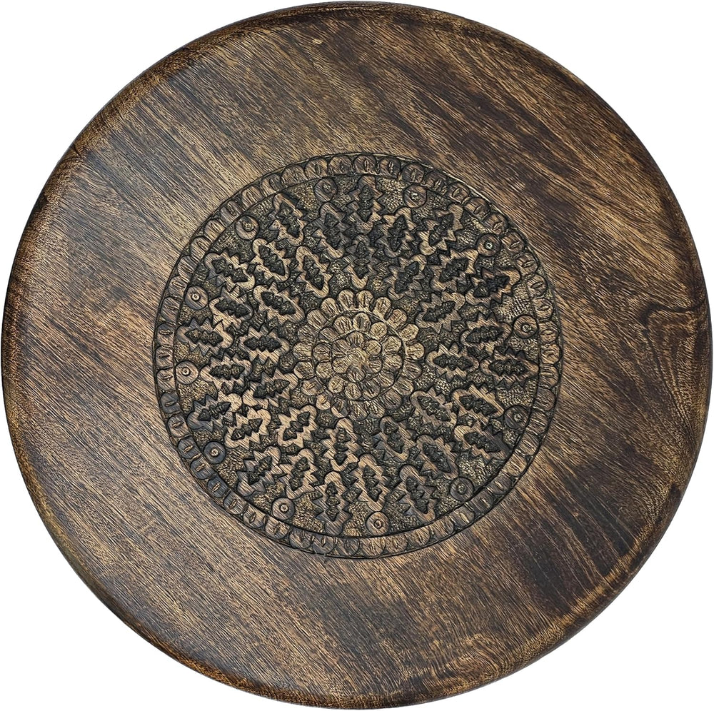 TUP THE URBAN PORT AMA 22 Inch Side End Table, Round Top, Indian Mandala Flor...