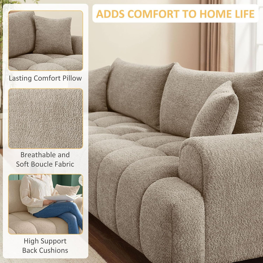 VANOMi Boucle Sofa Couch, 91" Comfy Tufted Upholstered Cloud Couches, Mo...