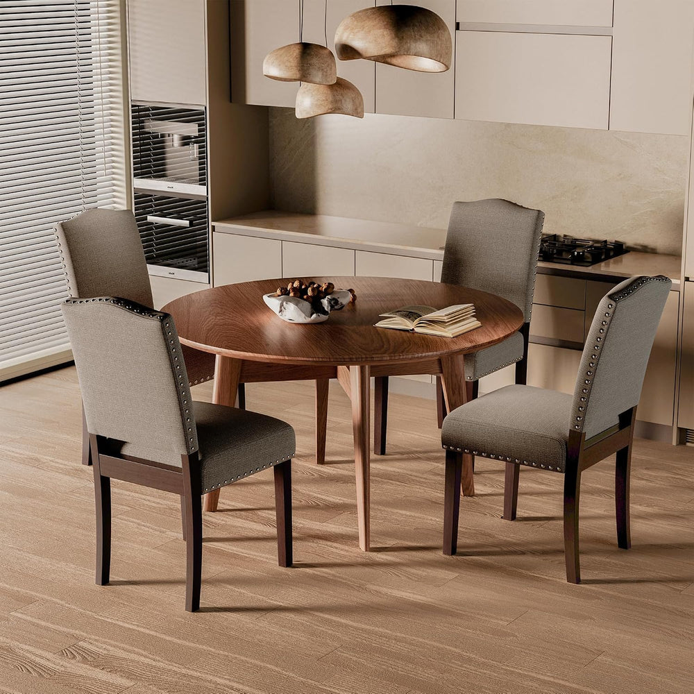 Upholstered Dining Chairs Set of 4 with Thickened Seat Cushion, Wooden Mid-Ce...