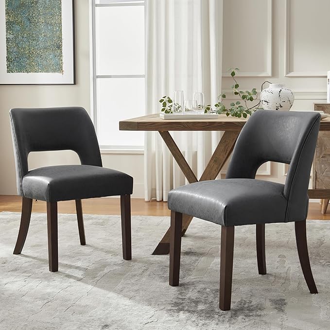 VKNOW Modern Dining Chairs Set of 6, Faux Leather Upholstered Dining Room Chair Kitchen Chairs, Farmhouse Dinner Chair for Kitchen Dining Room, Black