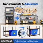 HOMEDANT 5-Tier Laminated Boltless Heavy Duty Metal Shelving Unit Adjustable Garage Storage Utility Rack Shelves Organization Multipurpose Shelf Warehouse Industrial (1, (M) 35.9" W, Black)