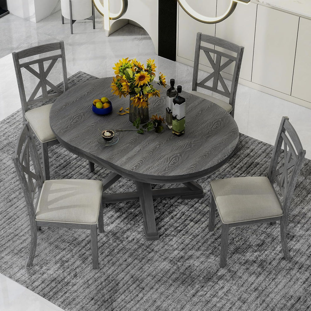 Merax Extendable Round Dining Table Set for 4, Farmhouse Kitchen Table Set wi...