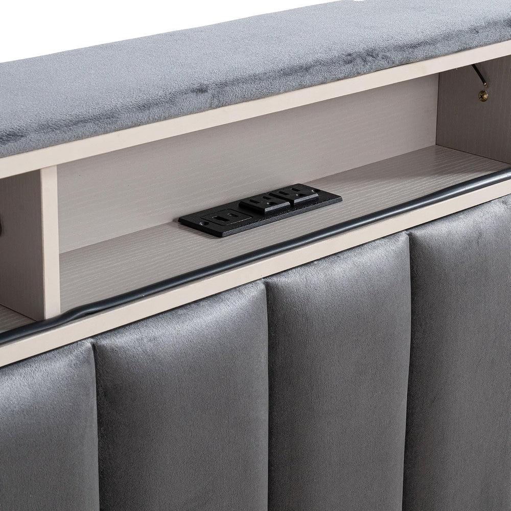 GOWE Bed Beautiful Dark Color 1pc Full Storage Shelve LED Channel Tufting | P...