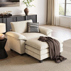 LINSY HOME Cloud Sofa Accent Chair with Ottoman Chaise Lounge Chair Indoor, Corduroy Couch Sofa Chair for Living Room Apartment Bedroom Office, Beige