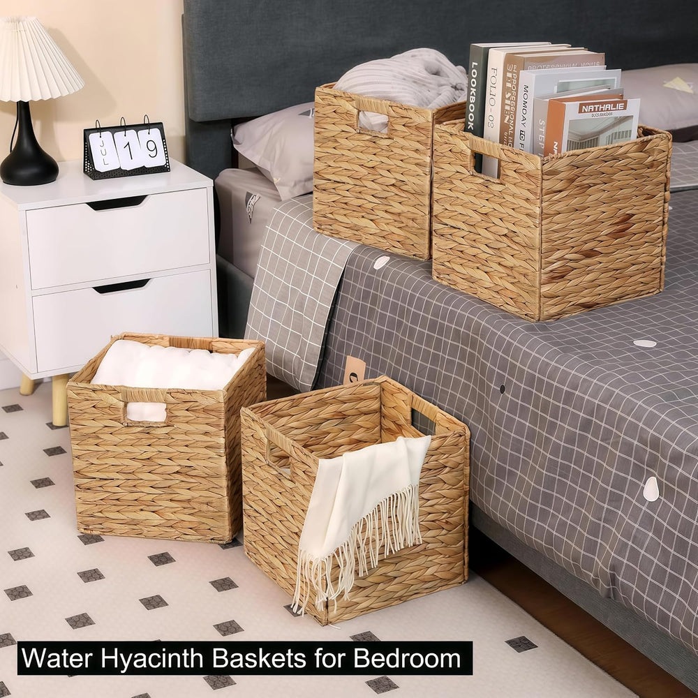 11 x 11 x 11 in Woven Storage Baskets,Set of 4 Wicker Cubes Baskets,Natural |...