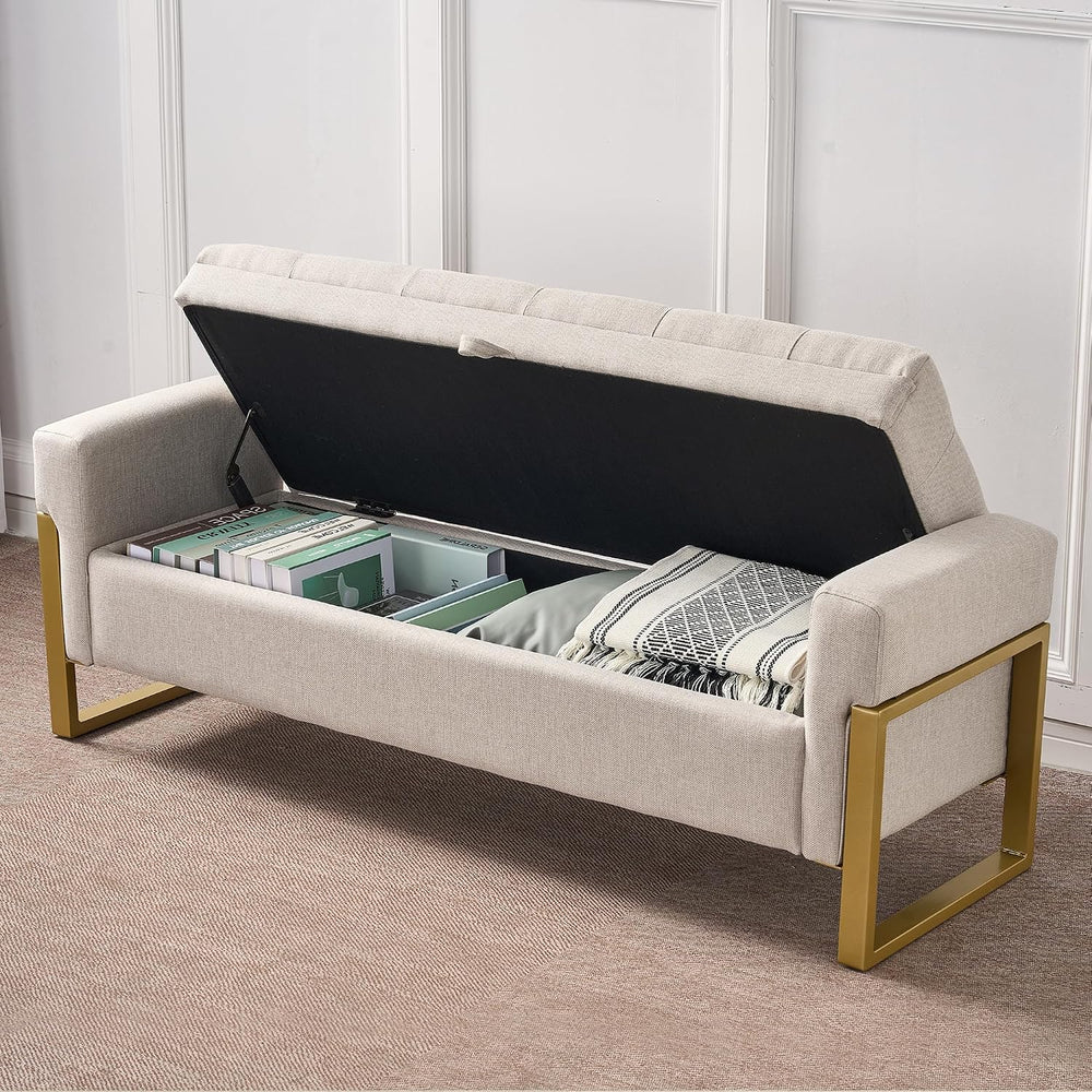 adochr 57" Storage Ottoman Bench, Upholstered End of Bed Bench, Beige | ...