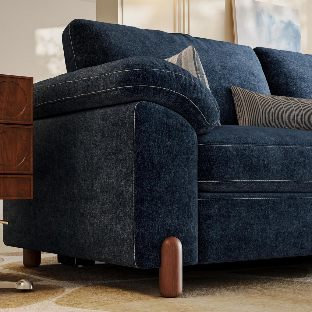 Cloud Couch Sectional, 6 Seater with Console, Chenille in Navy Blue | Detachable and Washable Cover, Sectional Sofas for Living Room, Deep Seat Wide Couch with Chaise, Storage Ottoman