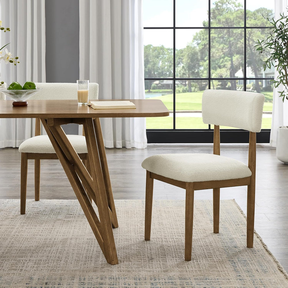 Roundhill Furniture Ellis Boucle Upholstered Dining Chairs, Set of 2, White/N...