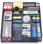 WuGeShop Expandable Office Desk Organizer, 7 compartments Mesh Desk Drawer Organizer Desk Organizer tray, Metal Office Supplies Accessories Storage, Black