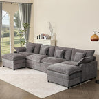142.5" U Shaped Couch, Modular Sectional Sofa, 3-Seater Comfy Cloud Couch, Set of Modular Pieces with Movable Ottoman, Deep Seat Couches for Living Room, Chenille, Slate