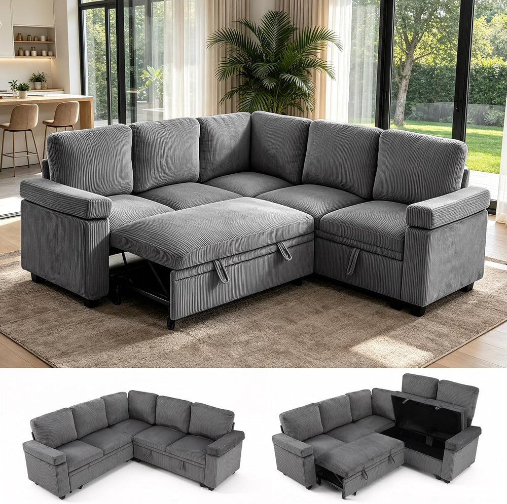 86 Inch L Shaped Sectional Sleeper Sofa with Storage, Sectional Modular Couch...