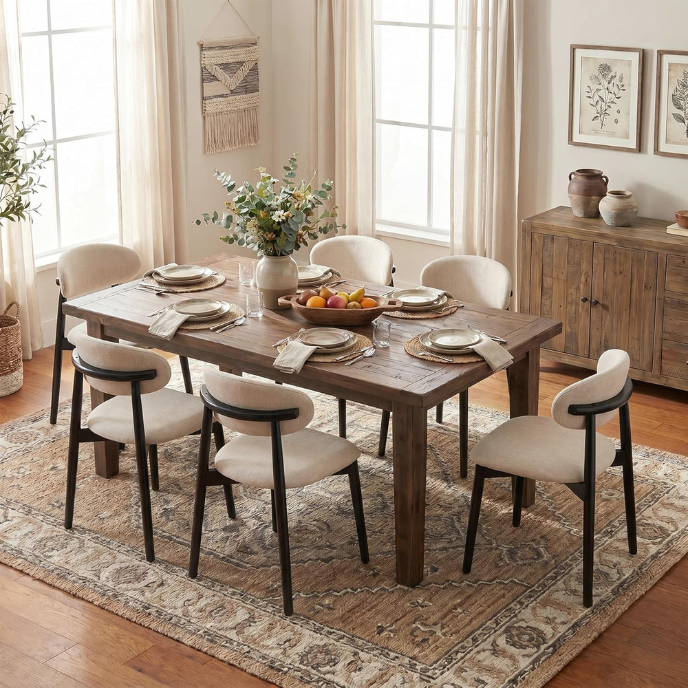 Wooden Dining Chairs Set of 2, Modern Farmhouse Linen Fabric Upholstered Kitc...