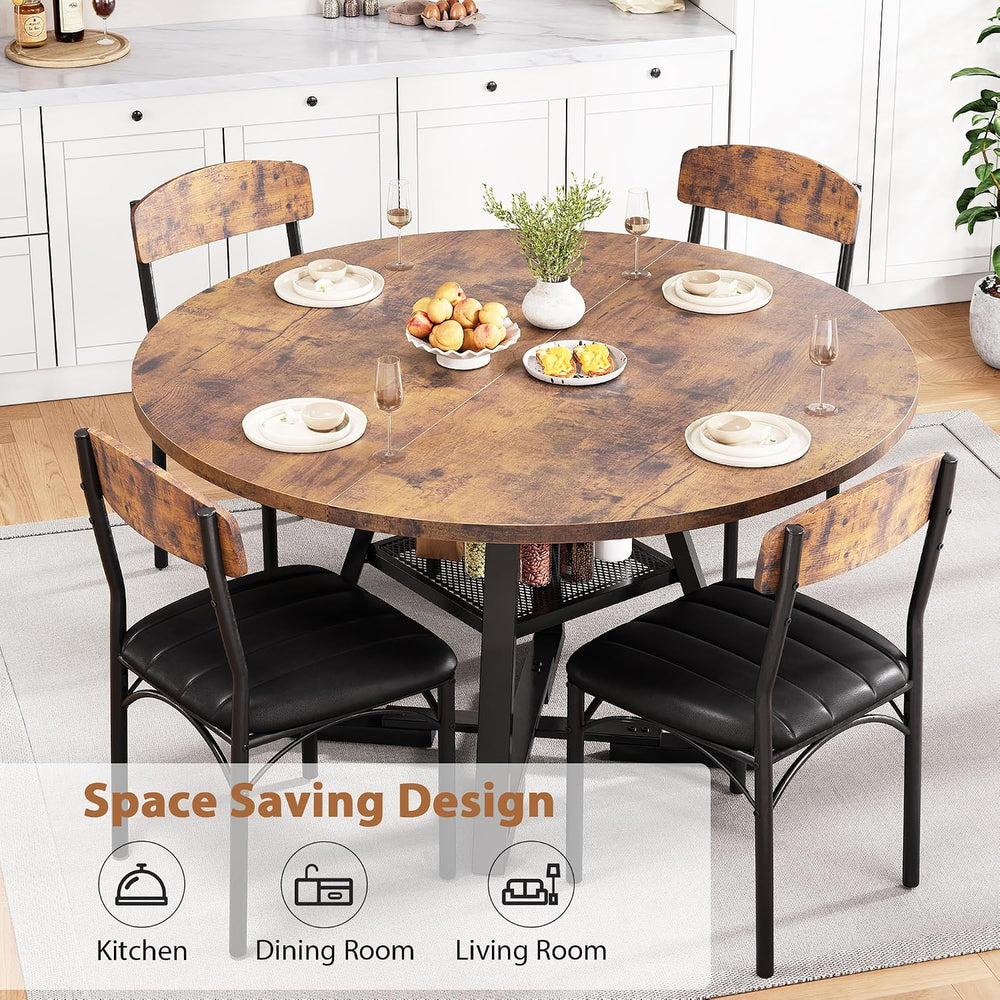 Round Dining Table Set for 4, Kitchen Table and Chairs for 4, Circle Table Ro...