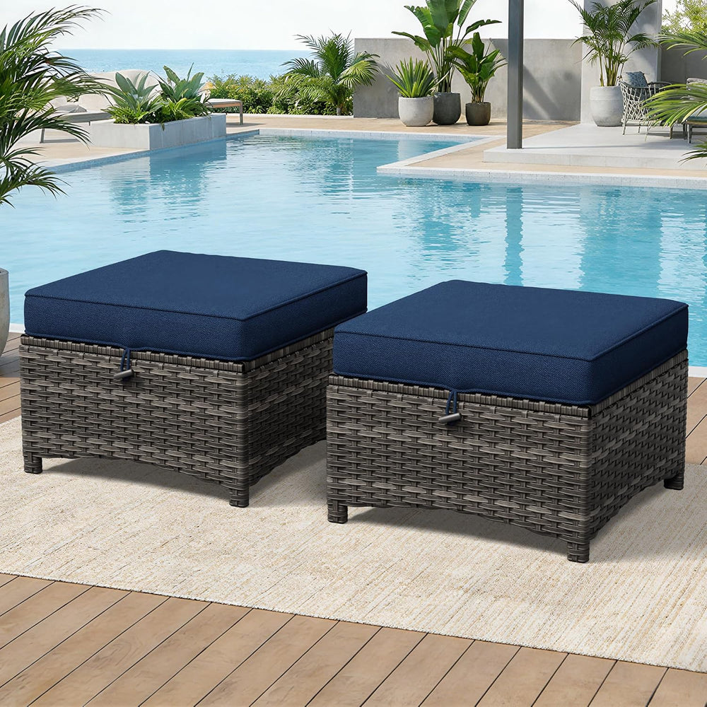 Patio Ottomans Set of 2, 22"x 22"x 18" Outdoor Wicker Footstoo...