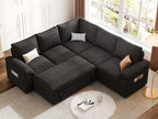 85 Inch Modular Sectional Sofa with Pull Out Bed, L Shaped 5 Seat Sectional Sleeper Sofa with Storage, Sectional Couches for Living Room, Cloud Modular Couch,Removable Sofa Cover, Black
