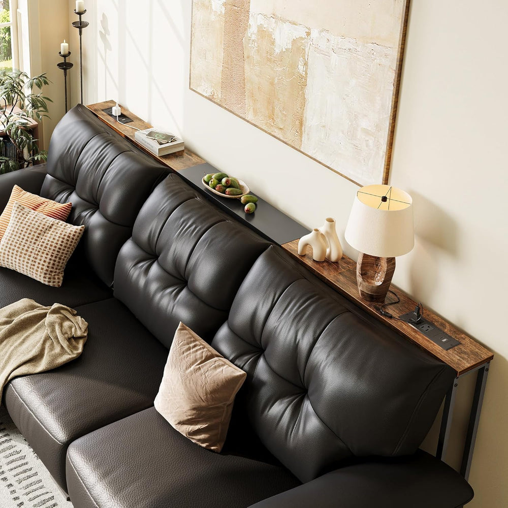 Huuger Narrow Sofa Table with 2 Power Outlets, 86.6-110.2 Inch Adjustable Len...