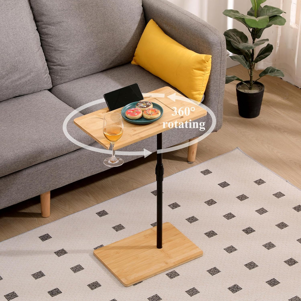 ALEVINE Height Adjustable Bamboo C Shaped Sofa Side Coffee Table | Height adj...