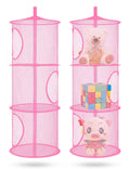 Libeder Mesh Hanging Storage Space Saver Bags Organizer,Foldable Storage Organizer 3 Compartments Toy Storage Basket for Kids Room Bathroom 2 Sets Pink