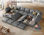 SITJOY 172" Faux Leather Modular Sectional Sofa with Storage, Mid Century Modern Sectional Couches for Living Room, Soft Padded Armrests, Oversized 14 Seat U Shaped Couch with Chaise, Gray