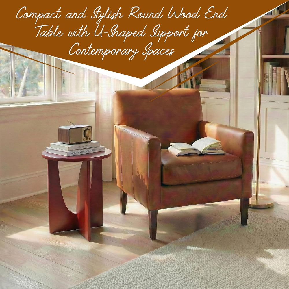 KB Designs - Side End Table Modern Round Wood Accent Table with Sculptural U ...