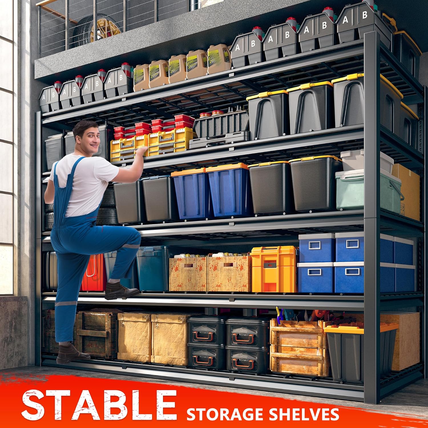REIBII 60" W Garage Shelving Heavy Duty Metal Shelving 3000LBS Storage Shelves Adjustable Metal Shelves for Industrial 5 Tier Garage Shelves for Basement Pantry Warehouse 60" W x 24" D x 72" H 2 Pack