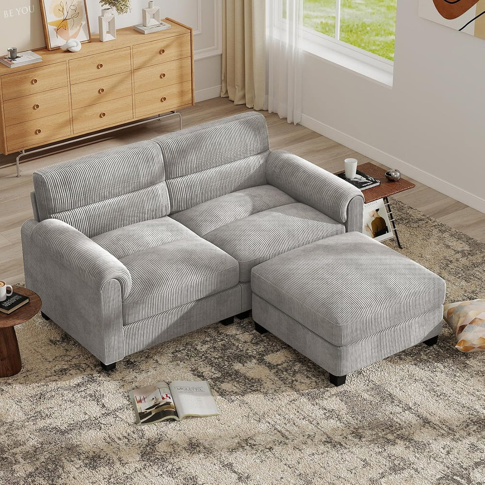Bonzy Home Corduroy Couch Sets for Living Room, Light Gray