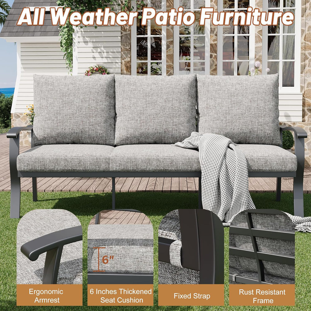 HOMREST Outdoor Couch Aluminum Patio Furniture Sofa, 3-Seat All-Weather Metal...