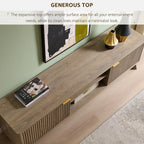 OKD 70" Mid Century Modern Fluted TV Stand w/ 2 Soft Close Door, Alder Grey | Entertainment Center, Sideboard, Media console for Living Room with Adjustable Shelves