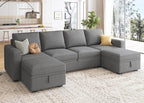 HONBAY Modular Sectional Sleeper Sofa Bed, Sectional Couch with Pull Out Bed U Shaped Modular Couch with Storage Ottoman for Living Room, Dark Grey