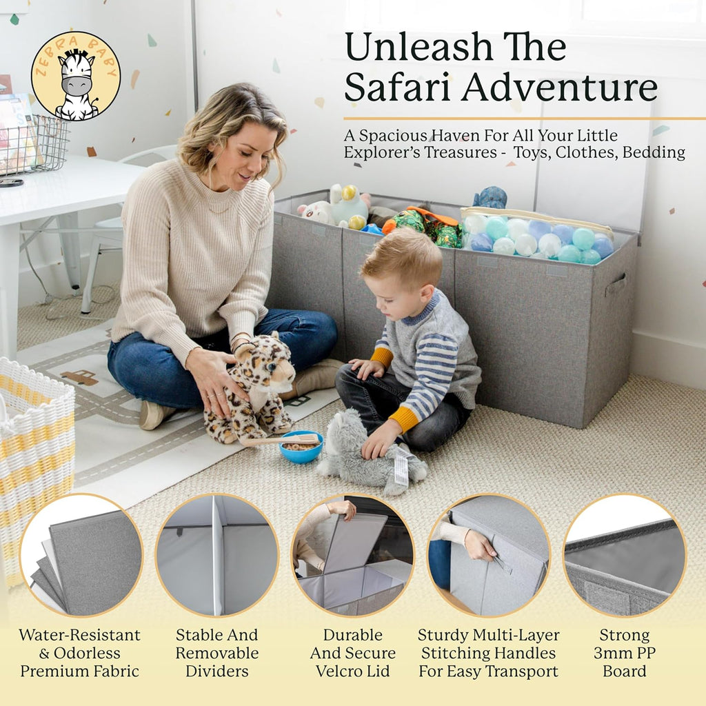 Zebra Baby Toy Storage Organizer for Kids and Toddlers, 40" x 13.5" x 16.5" - Large Collapsible Toy Chest for Living Room - Box, Bin, Organizer for Boys and Girls, Extra Big