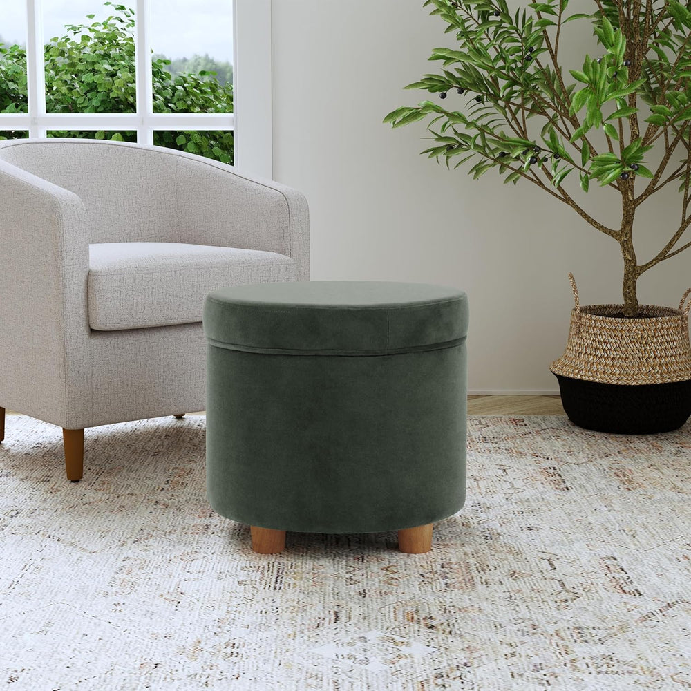 Homepop Home Decor | Upholstered Round Storage Ottoman | Ottoman with Storage...