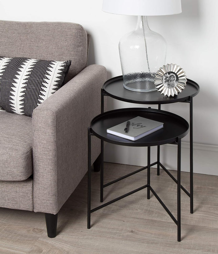 Kate and Laurel Ulani Set of 2 Nested Round Metal End Tables, Black